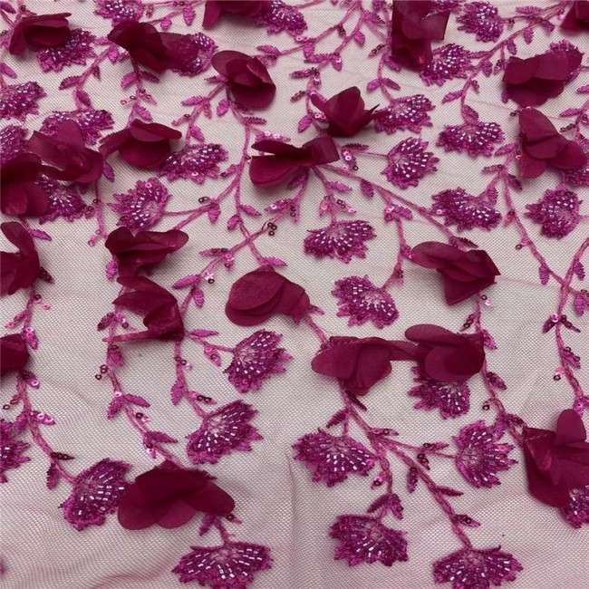 5 Yards Multi-Color Sequins Pearls Beaded Embroidered 3D Floral Lace Material Fabric JLT183