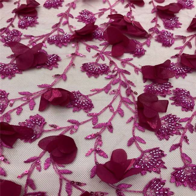 5 Yards Multi-Color Sequins Pearls Beaded Embroidered 3D Floral Lace Material Fabric JLT183