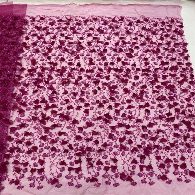 5 Yards Multi-Color Sequins Pearls Beaded Embroidered 3D Floral Lace Material Fabric JLT183