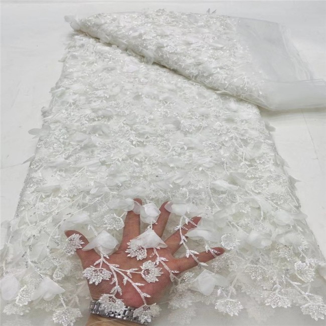 5 Yards Multi-Color Sequins Pearls Beaded Embroidered 3D Floral Lace Material Fabric JLT183