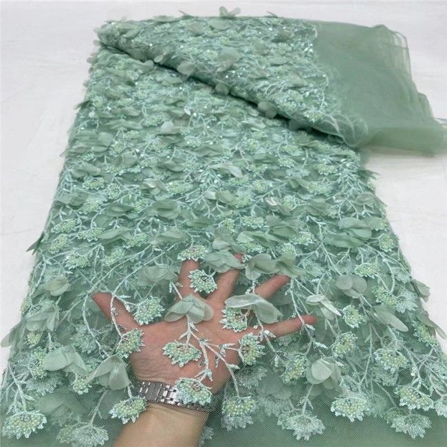 5 Yards Multi-Color Sequins Pearls Beaded Embroidered 3D Floral Lace Material Fabric JLT183