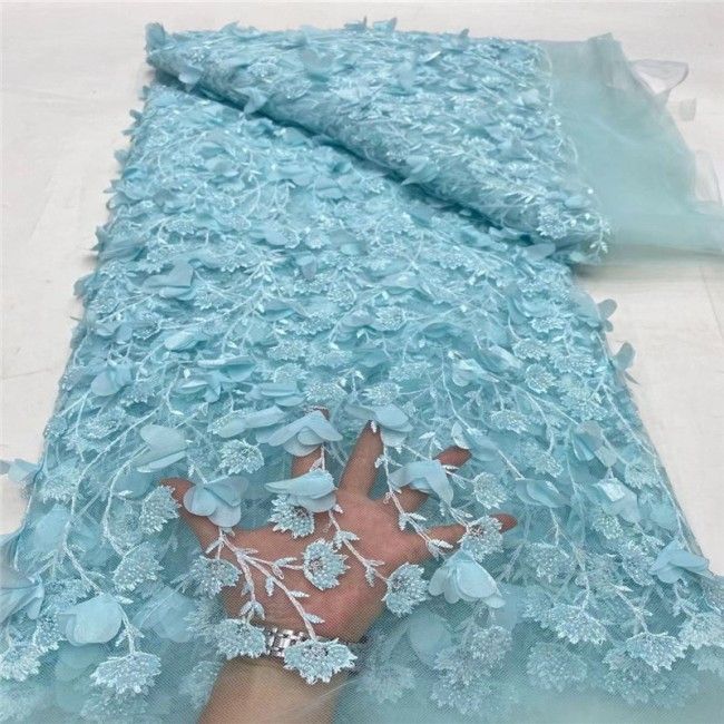 5 Yards Multi-Color Sequins Pearls Beaded Embroidered 3D Floral Lace Material Fabric JLT183
