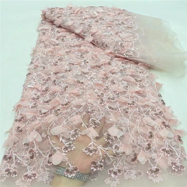 5 Yards Multi-Color Sequins Pearls Beaded Embroidered 3D Floral Lace Material Fabric JLT183