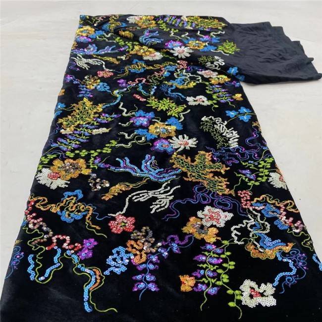 5 Yards Multi-Color Sequins Pearls Beaded Embroidered 3D Floral Lace Material Fabric JLT185
