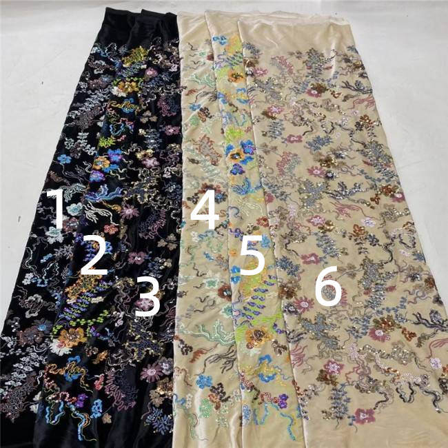 5 Yards Multi-Color Sequined Embroidered Velvet Fabric Lace Material Fabric