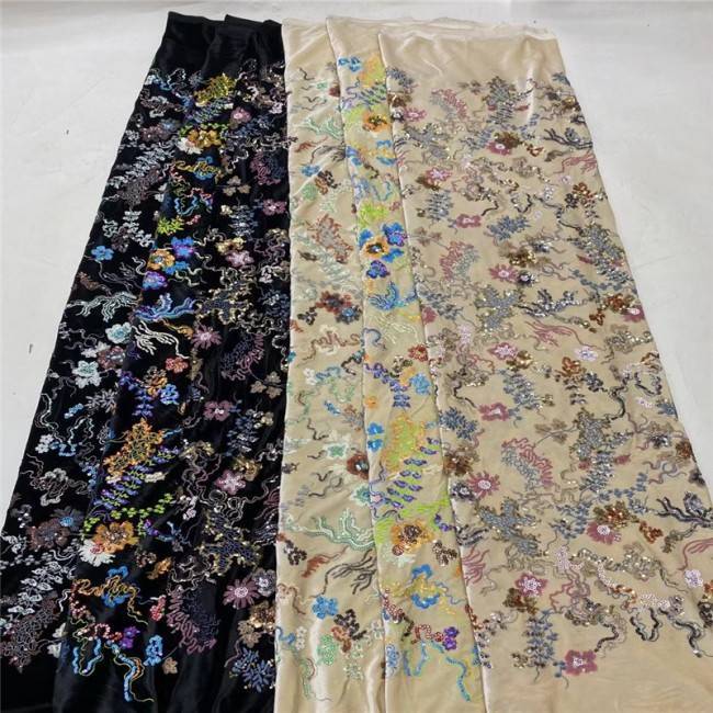 5 Yards Multi-Color Sequins Pearls Beaded Embroidered 3D Floral Lace Material Fabric JLT185