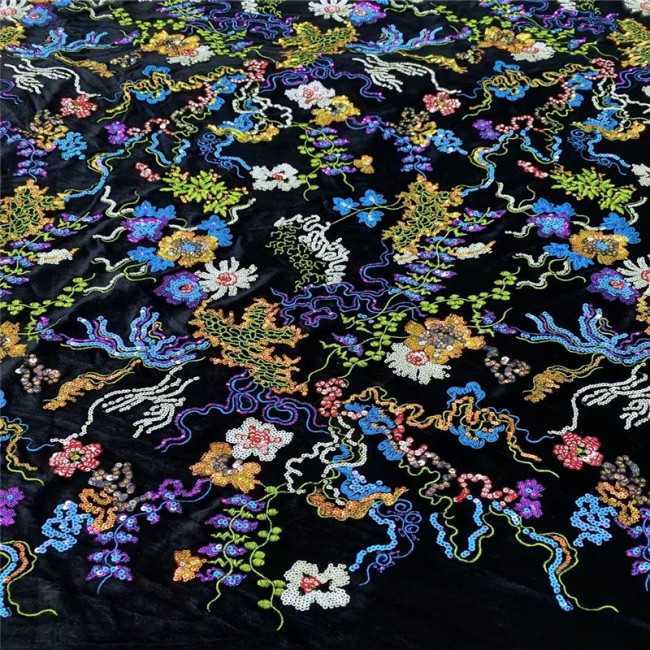 5 Yards Multi-Color Sequins Pearls Beaded Embroidered 3D Floral Lace Material Fabric JLT185