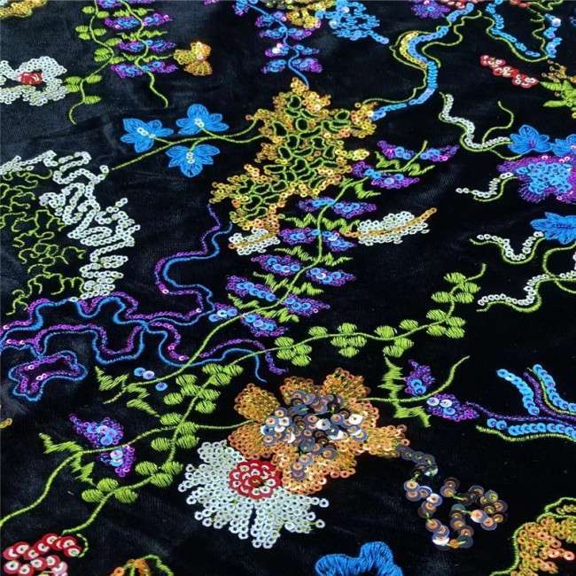 5 Yards Multi-Color Sequins Pearls Beaded Embroidered 3D Floral Lace Material Fabric JLT185