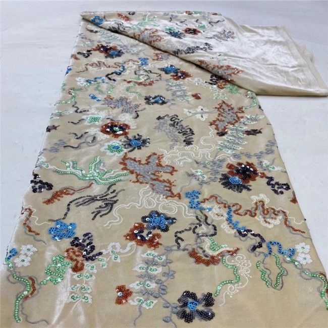 5 Yards Multi-Color Sequins Pearls Beaded Embroidered 3D Floral Lace Material Fabric JLT185