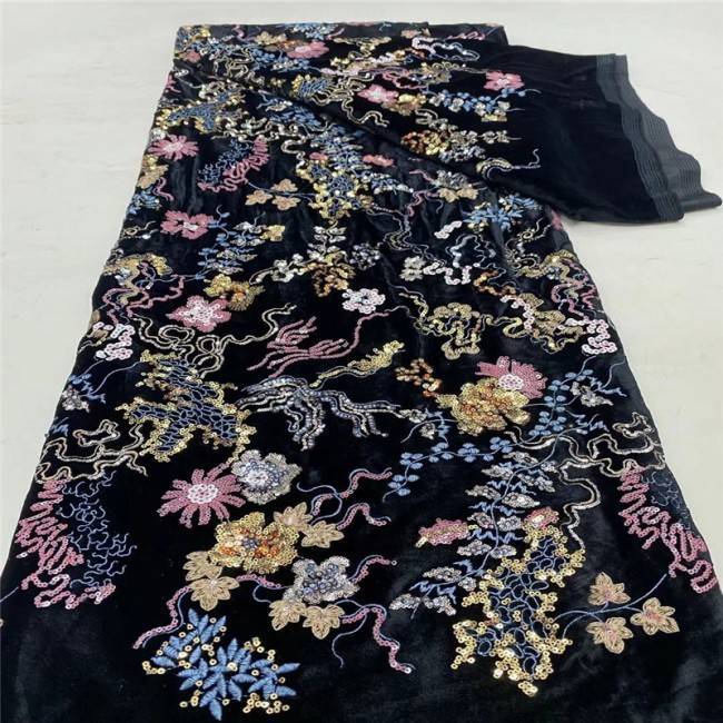 5 Yards Multi-Color Sequins Pearls Beaded Embroidered 3D Floral Lace Material Fabric JLT185
