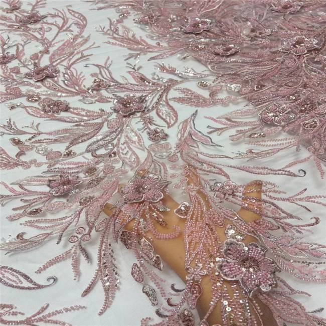 5 Yards Multi-Color Sequins Pearls Beaded Embroidered 3D Floral Lace Material Fabric JLT187