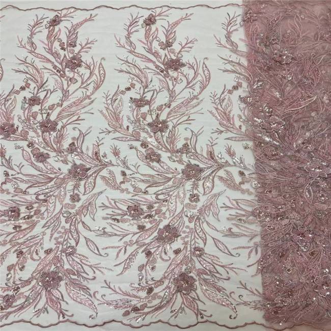 5 Yards Multi-Color Sequins Pearls Beaded Embroidered 3D Floral Lace Material Fabric JLT187