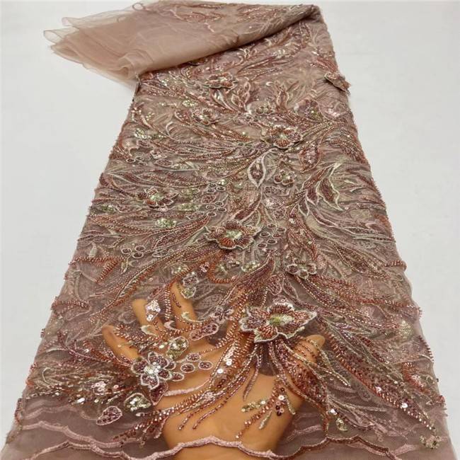 5 Yards Multi-Color Sequins Pearls Beaded Embroidered 3D Floral Lace Material Fabric JLT187
