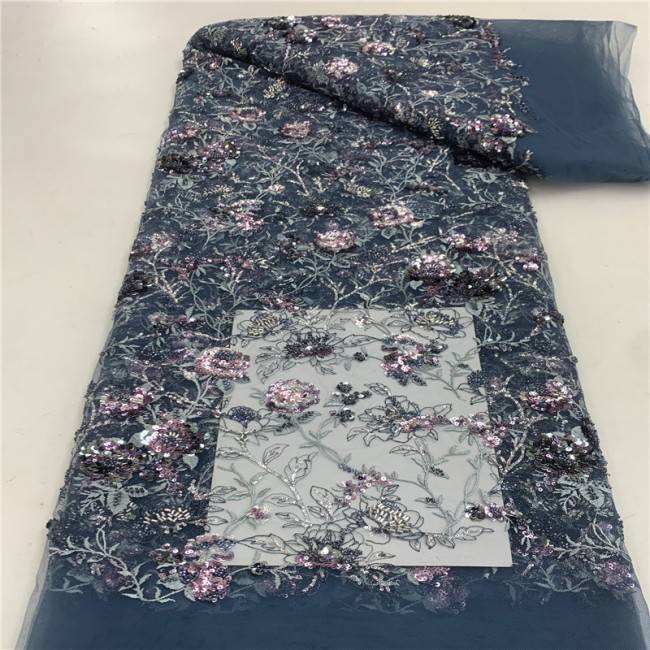 5 Yards Multi-Color Sequins Pearls Beaded Embroidered 3D Floral Lace Material Fabric JLT188