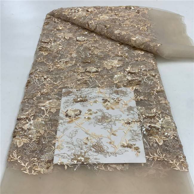 5 Yards Multi-Color Sequins Pearls Beaded Embroidered 3D Floral Lace Material Fabric JLT188
