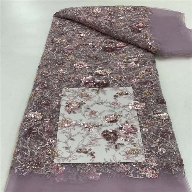5 Yards Multi-Color Sequins Pearls Beaded Embroidered 3D Floral Lace Material Fabric JLT188