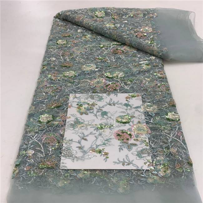 5 Yards Multi-Color Sequins Pearls Beaded Embroidered 3D Floral Lace Material Fabric JLT188