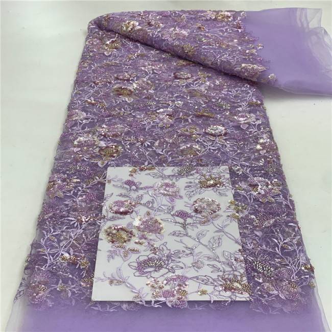 5 Yards Multi-Color Sequins Pearls Beaded Embroidered 3D Floral Lace Material Fabric JLT188