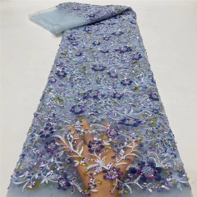 5 Yards Multi-Color Sequins Pearls Beaded Embroidered 3D Floral Lace Material Fabric JLT191