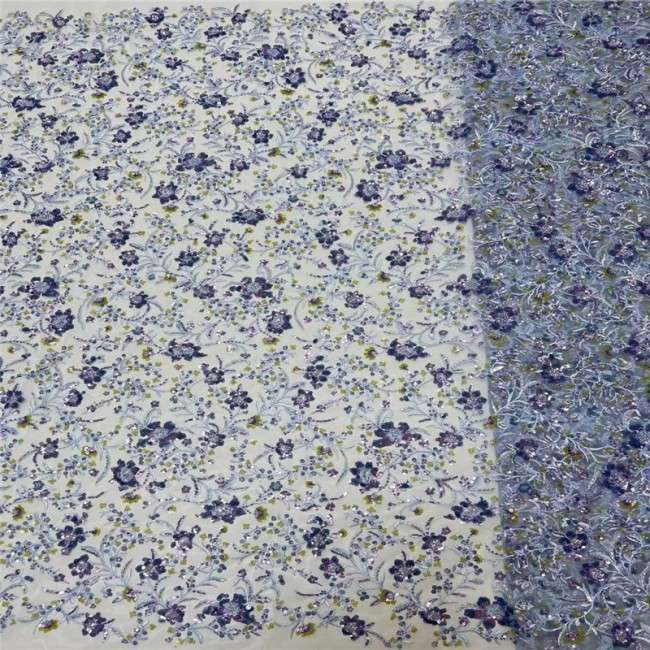 5 Yards Multi-Color Sequins Pearls Beaded Embroidered 3D Floral Lace Material Fabric JLT191