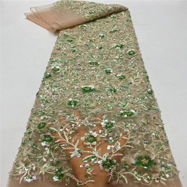 5 Yards Multi-Color Sequins Pearls Beaded Embroidered 3D Floral Lace Material Fabric JLT191