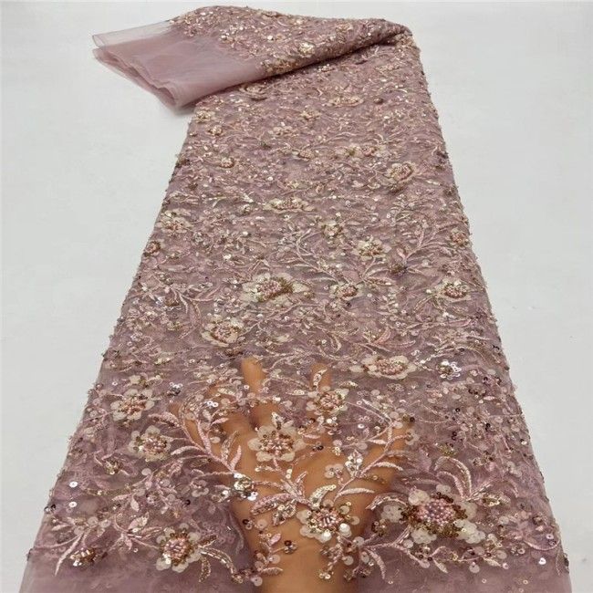 5 Yards Multi-Color Sequins Pearls Beaded Embroidered 3D Floral Lace Material Fabric JLT191