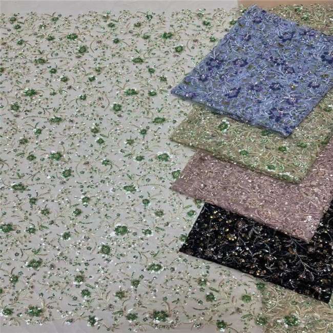 5 Yards Multi-Color Sequins Pearls Beaded Embroidered 3D Floral Lace Material Fabric JLT191
