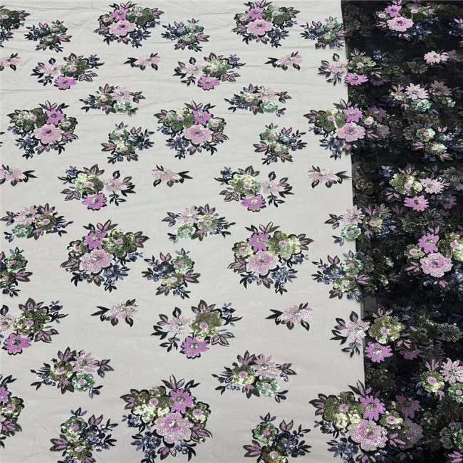 5 Yards Multi-Color Sequins Pearls Beaded Embroidered 3D Floral Lace Material Fabric JLT193