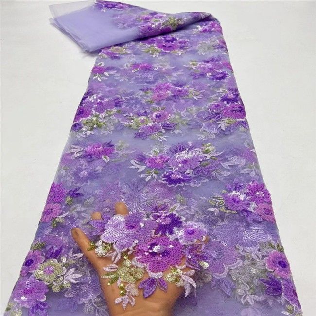 5 Yards Multi-Color Sequins Pearls Beaded Embroidered 3D Floral Lace Material Fabric JLT193