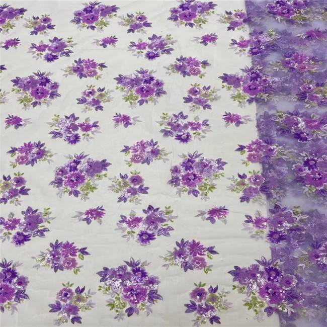 5 Yards Multi-Color Sequins Pearls Beaded Embroidered 3D Floral Lace Material Fabric JLT193