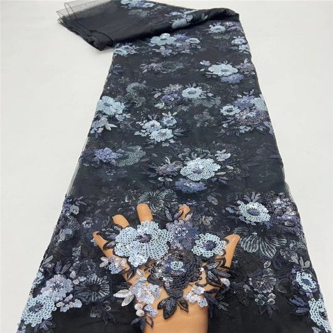 5 Yards Multi-Color Sequins Pearls Beaded Embroidered 3D Floral Lace Material Fabric JLT193