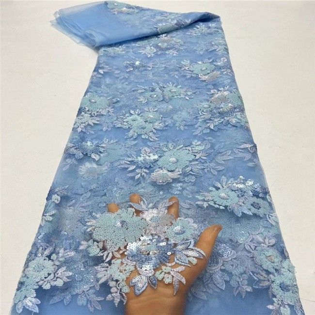 5 Yards Multi-Color Sequins Pearls Beaded Embroidered 3D Floral Lace Material Fabric JLT193