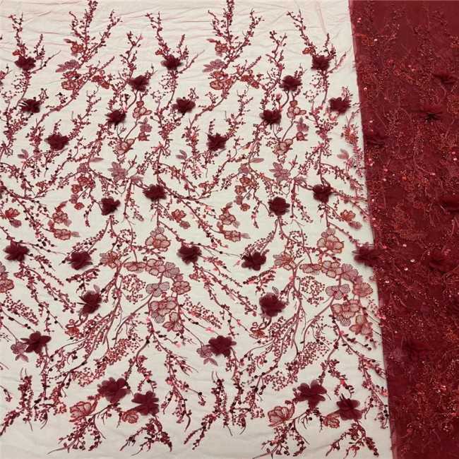 5 Yards Multi-Color Sequins Pearls Beaded Embroidered 3D Floral Lace Material Fabric JLT194
