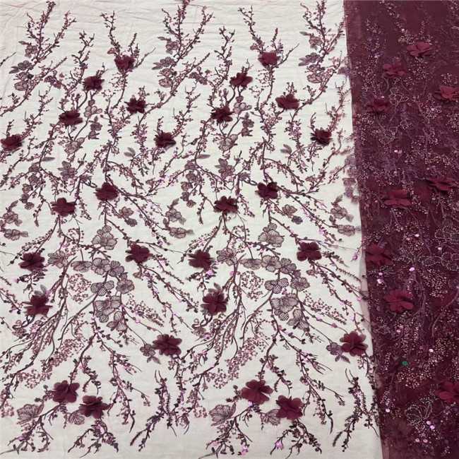 5 Yards Multi-Color Sequins Pearls Beaded Embroidered 3D Floral Lace Material Fabric JLT194