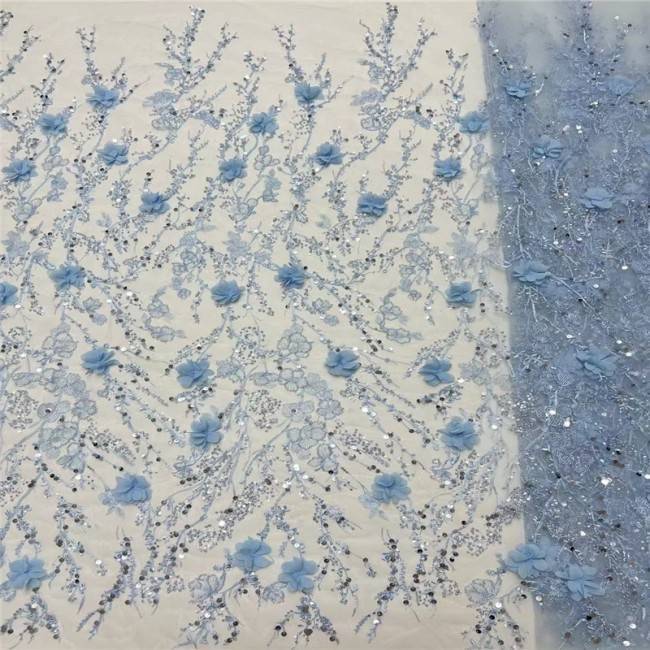 5 Yards Multi-Color Sequins Pearls Beaded Embroidered 3D Floral Lace Material Fabric JLT194