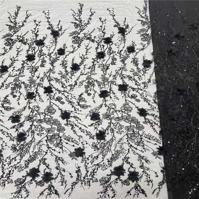 5 Yards Multi-Color Sequins Pearls Beaded Embroidered 3D Floral Lace Material Fabric JLT194