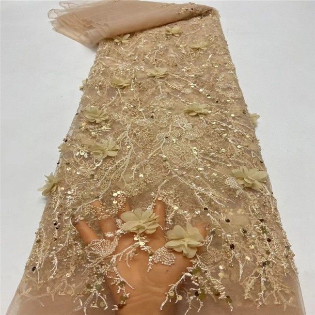 5 Yards Multi-Color Sequins Pearls Beaded Embroidered 3D Floral Lace Material Fabric JLT194