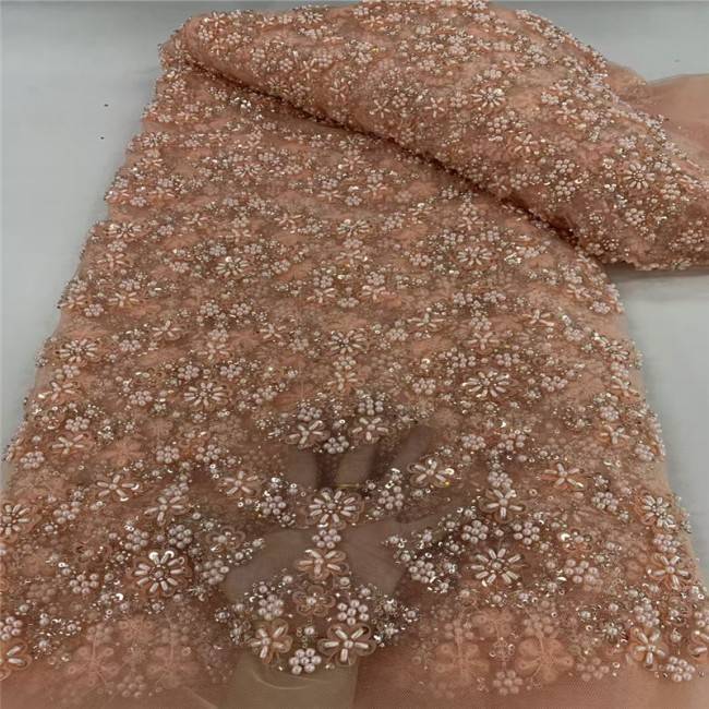 5 Yards Multi-Color Sequins Pearls Beaded Embroidered 3D Floral Lace Material Fabric JLT202