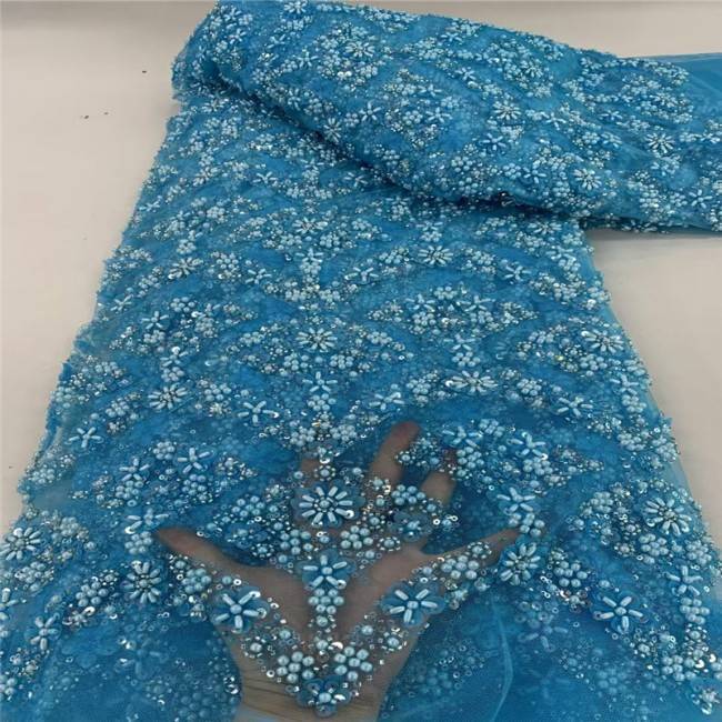 5 Yards Multi-Color Sequins Pearls Beaded Embroidered 3D Floral Lace Material Fabric JLT202