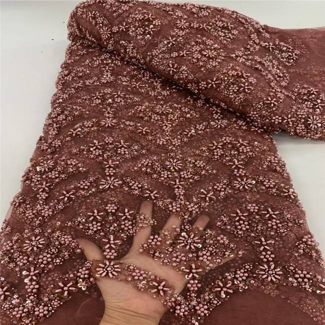 5 Yards Multi-Color Sequins Pearls Beaded Embroidered 3D Floral Lace Material Fabric JLT202