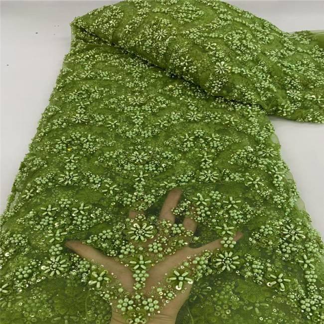 5 Yards Multi-Color Sequins Pearls Beaded Embroidered 3D Floral Lace Material Fabric JLT202