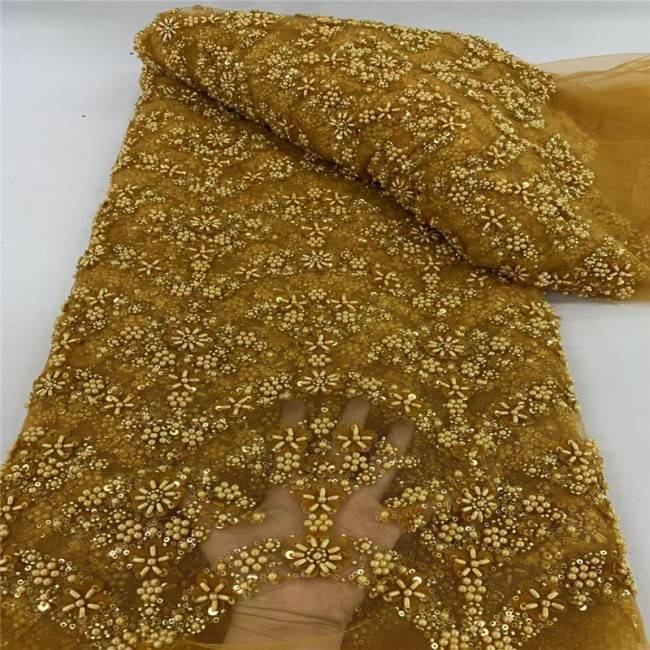 5 Yards Multi-Color Sequins Pearls Beaded Embroidered 3D Floral Lace Material Fabric JLT202