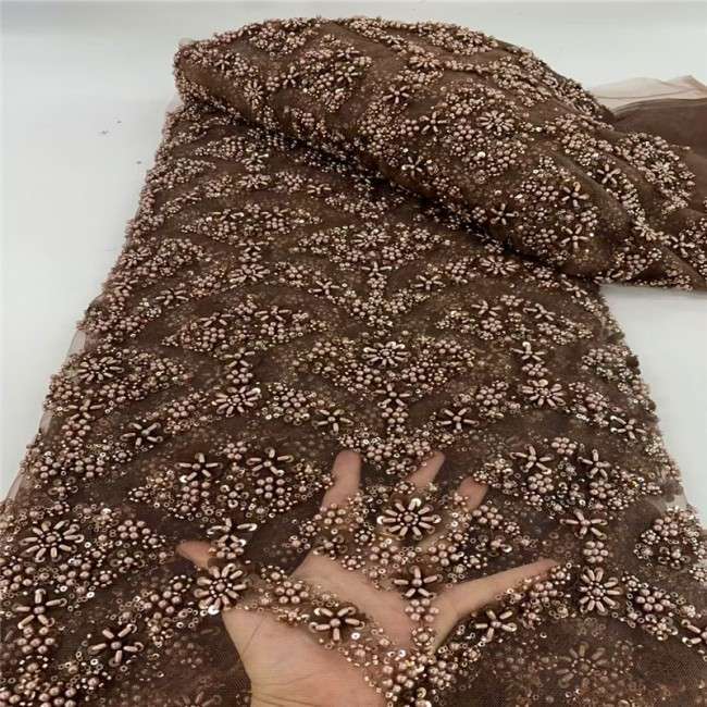 5 Yards Multi-Color Sequins Pearls Beaded Embroidered 3D Floral Lace Material Fabric JLT202