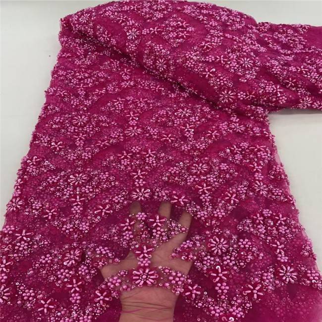 5 Yards Multi-Color Sequins Pearls Beaded Embroidered 3D Floral Lace Material Fabric JLT202