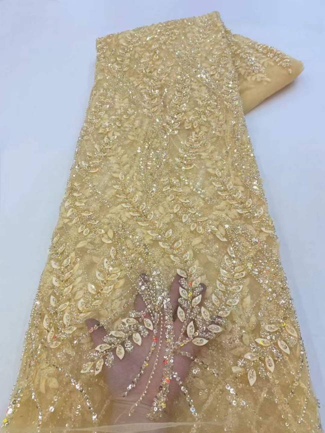 5 Yards Beaded 3D Leaves Lace Material Fabric JX460