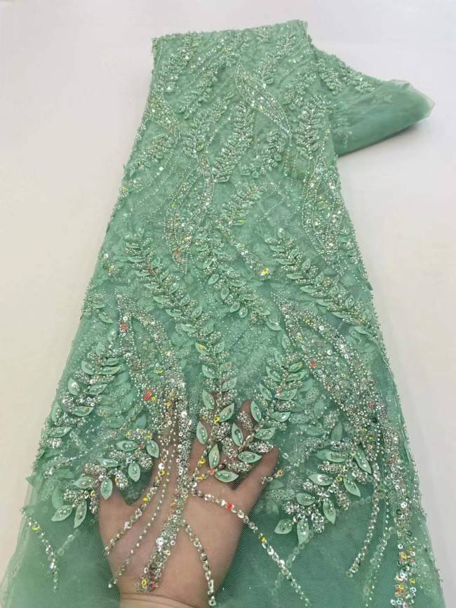 5 Yards Beaded 3D Leaves Lace Material Fabric JX460
