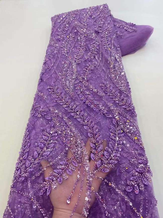 5 Yards Beaded 3D Leaves Lace Material Fabric JX460