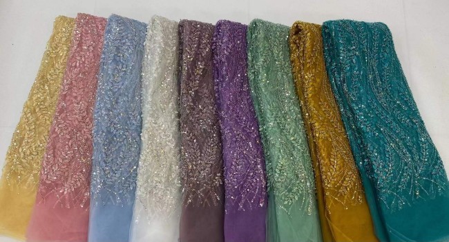 5 Yards Beaded 3D Leaves Lace Material Fabric JX460