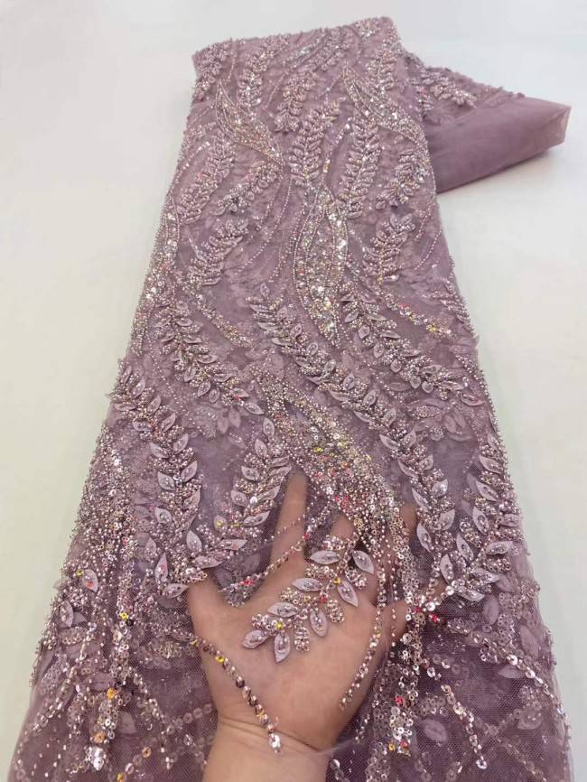 5 Yards Beaded 3D Leaves Lace Material Fabric JX460
