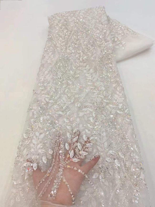 5 Yards Beaded 3D Leaves Lace Material Fabric JX460